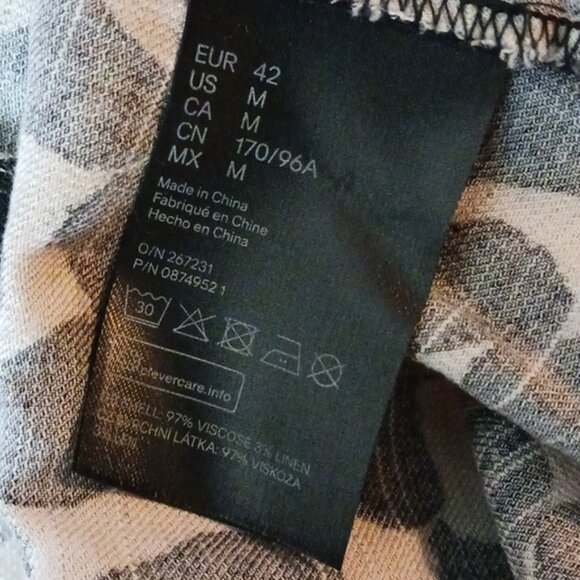 H&M Blouse Black Cream Puff Short Sleeve Animal Print Linen Blend Womens Size M - Picture 7 of 7